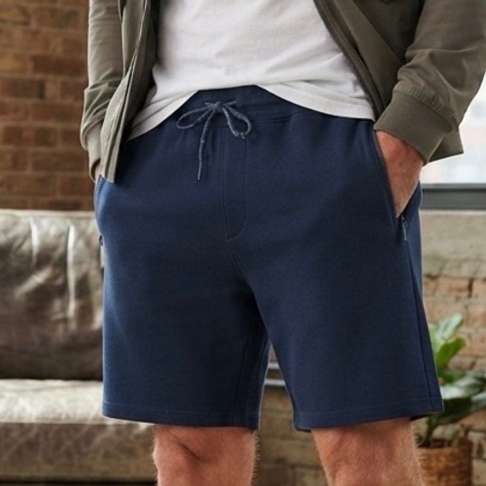 CSG Mens Navy Blue Fleece Shorts 2XL Drawstring Zipper Pockets